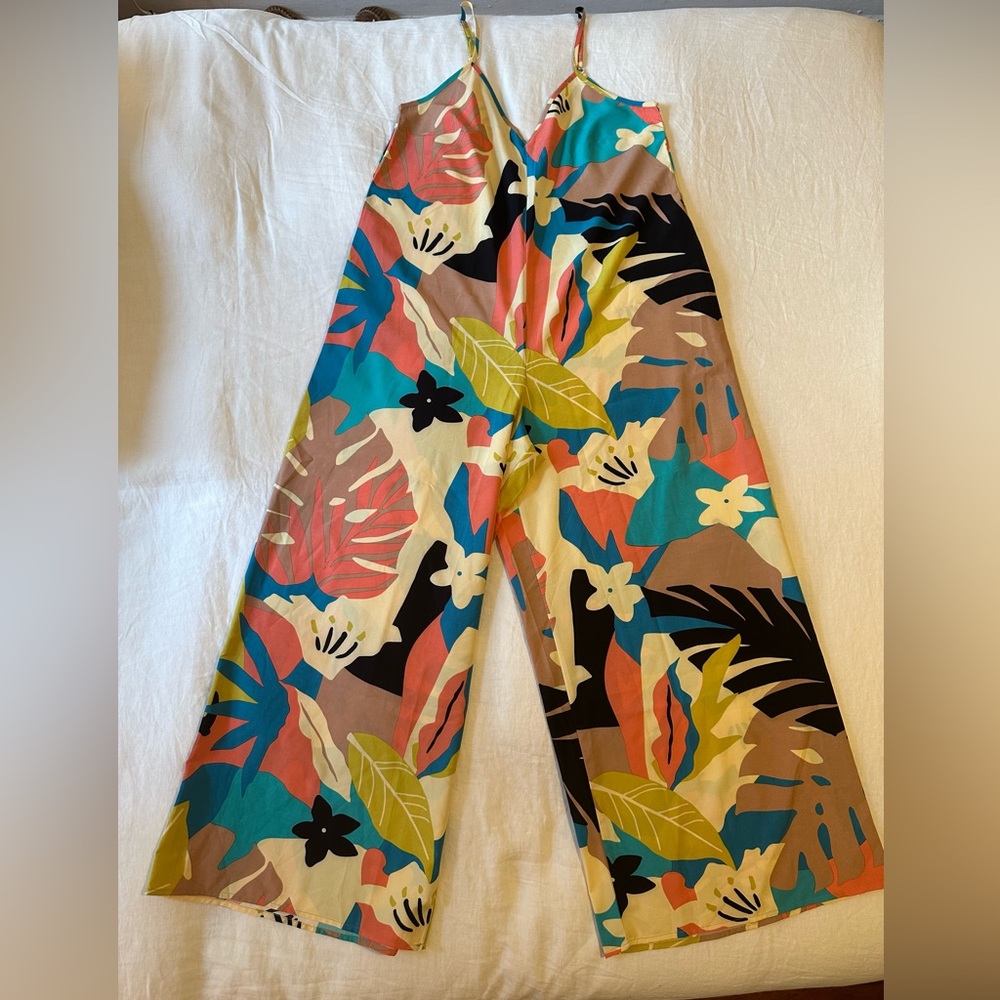 Tropical Print Wide Leg Cami Jumpsuit